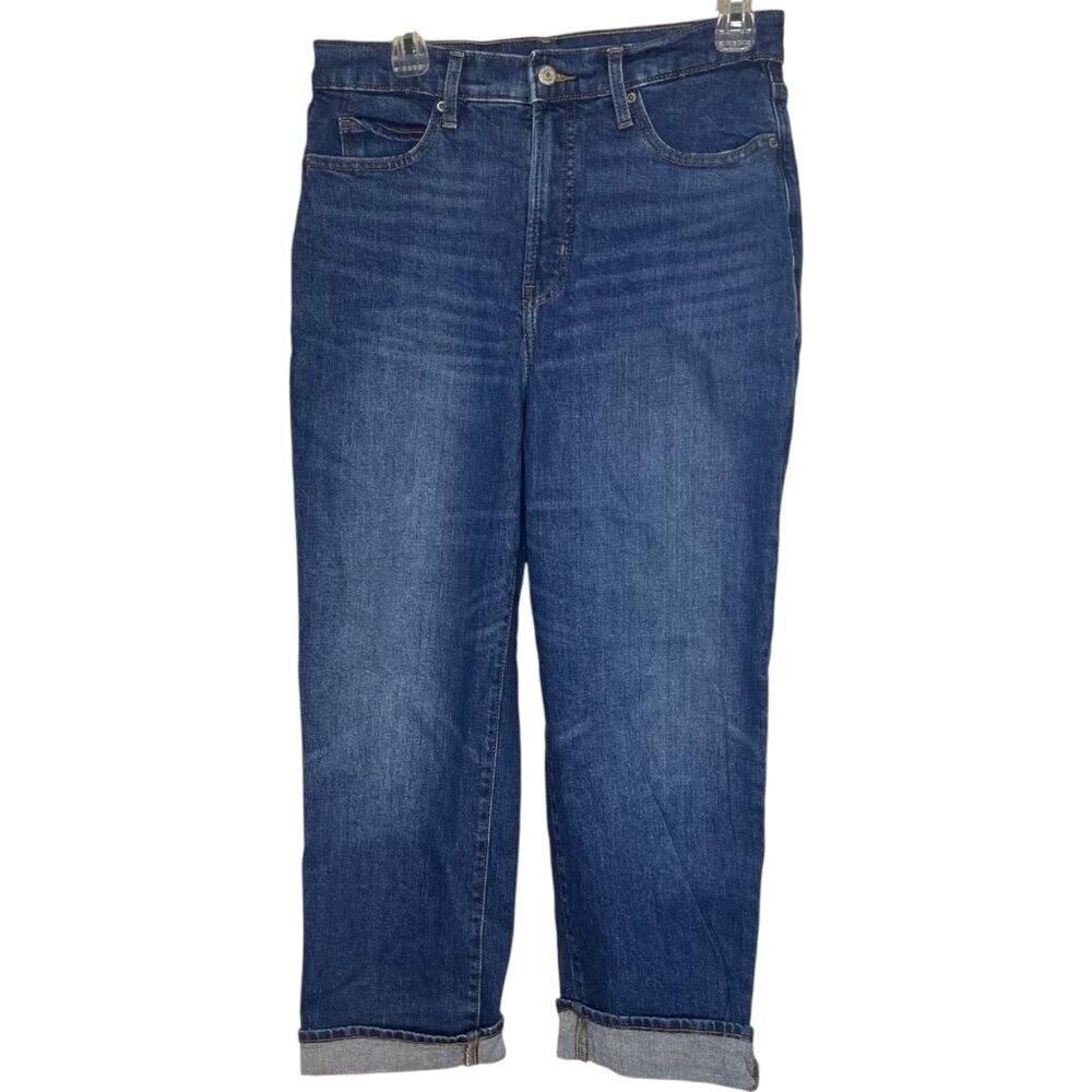 Old Navy Women's 8 Jeans Sky High Straight Extra High Waisted Denim Blue Rolled